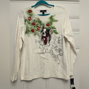 Karen Scott large cotton long sleeve tshirt french‎ bulldog puppy Christmas